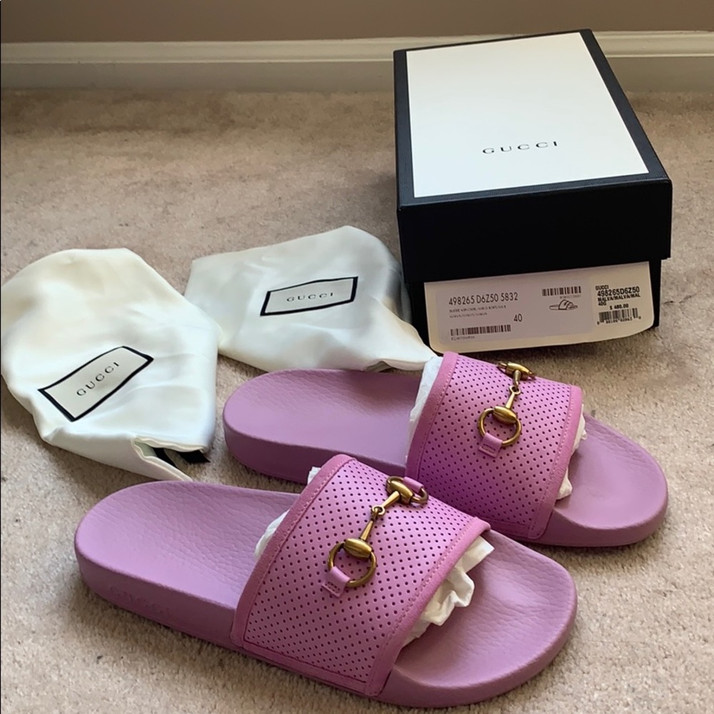 Gucci horsebit perforated leather slide si…